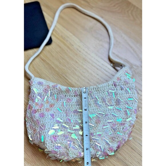 The Sak Shoulder Bag Womens Small White Crochet Sequin Hobo Purse Iridescent - Picture 3 of 6